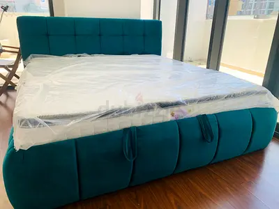 Teal Upholstered Double Bed with Headboard - Like New