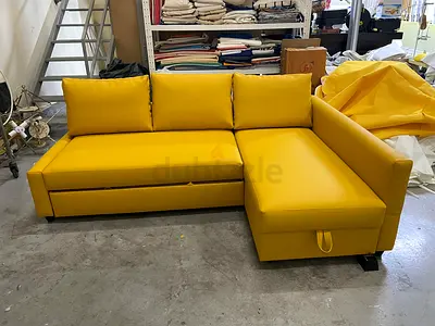 Mustard Yellow Right-Arm Corner Sofa Bed with Storage