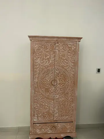 Hand-carved Wooden Wardrobe / Armoire — Rustic Floral Design