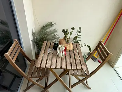 Foldable Wooden Bistro Table and Two Chairs Set - Weathered Finish