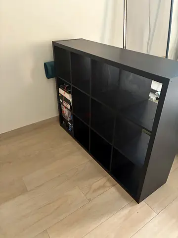 IKEA KALLAX-style 12-cube black shelving unit - good condition