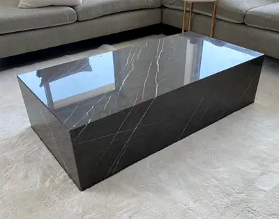 Solid Black Marble Rectangular Coffee Table - Minimalist Design