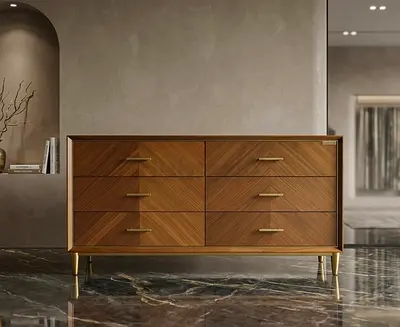 Wooden 6-Drawer Dresser / Chest with Brass Accents