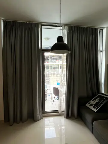 Full-length Grey Fabric Blackout Curtains  Chiffon set W350 x H320 — 150 AED