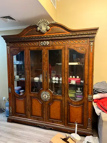 Antique-Style Large Wooden Display Cabinet  with light