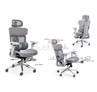 Ergonomic High-Back Office Chair with Headrest and Footrest - Grey