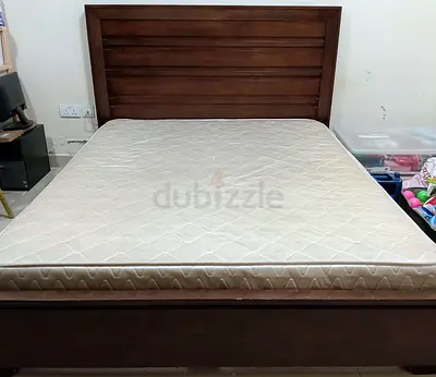 Solid Wood Queen Size Bed Frame with Mattress in Perfect Condition