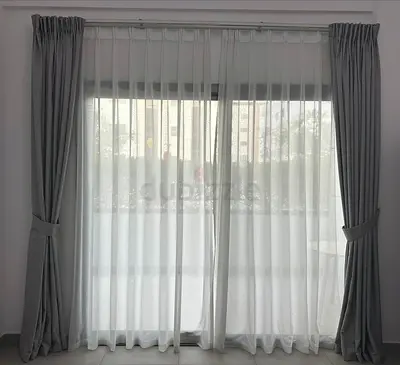 Light Grey black-out Curtain Set with Sheer - Ready to Hang (Double Panel, Modern)