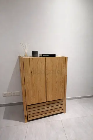 Solid Wood Narrow Cabinet / Storage Cupboard - Natural Finish