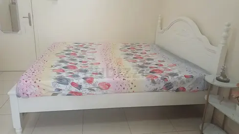 White wooden single/double bed frame with headboard - good condition