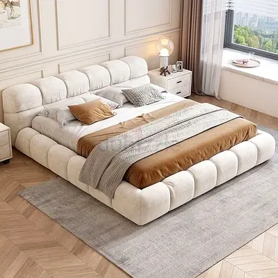 Classified upholstered bed with padded headboard (cream)