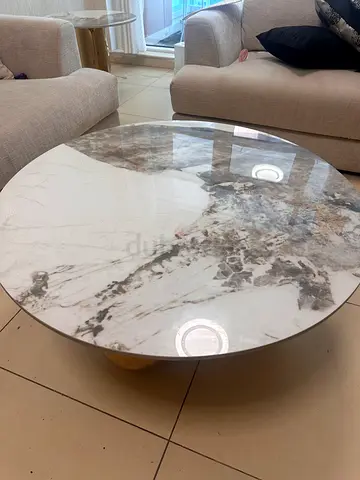 Round Marble-Top Coffee Table with Gold Base - Modern
