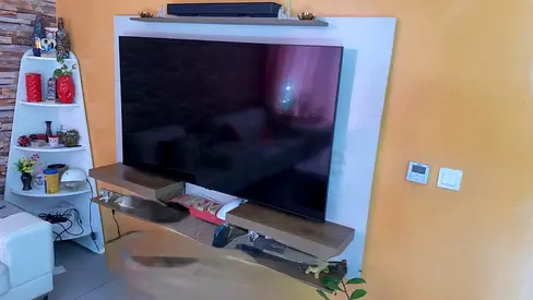 65 Smart LED TV mounted on panel - used, good condition