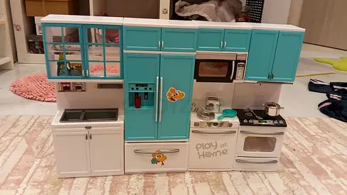 Barbie doll + car + kitchen set in good condition 💕 Selling as bundle for quick sale Pickup in RAK.