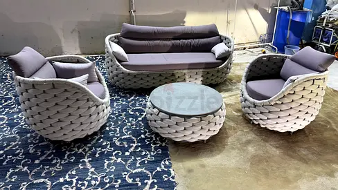 Outdoor woven rattan-style 4-piece lounge set with cushions