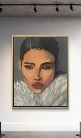 Original painting — Profile of woman with braid (blue background)