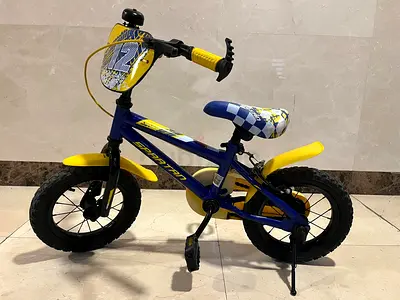 Kids 12-inch Blue  Yellow Bicycle with Training Wheels - Good Condition