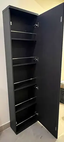 Slim Black Wall-Mounted Shoe Cabinet with Door