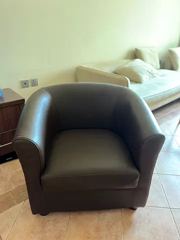 2 piece Brown Leather Tub Chair - Good Condition