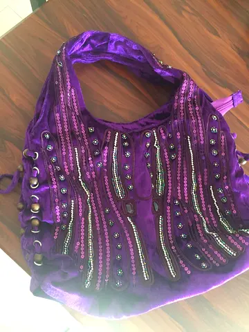 Purple Sequin Embellished Velvet Shoulder Bag
