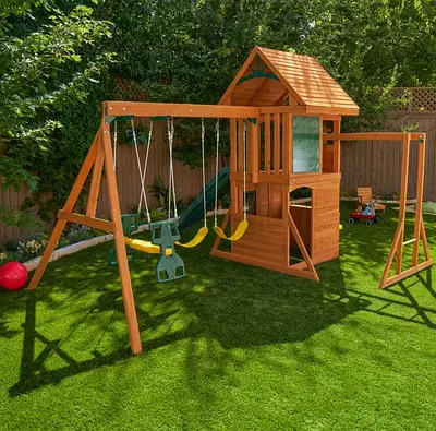 Kidkraft - Ridgeview Deluxe Clubhouse Wooden Swing Playset