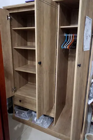 Two-door Wooden Wardrobe with Shelves and Hanging Rail - Good Condition