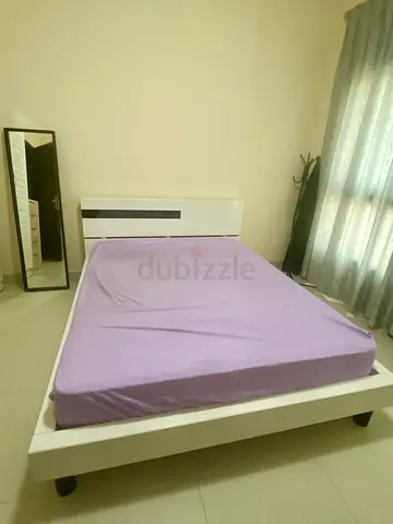 Home Centre White Wooden Double Bed Frame with Mattress