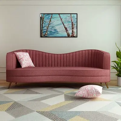 Modern Curved Pink Fabric Sofa - 3-Seater