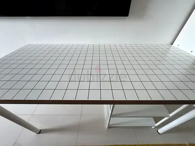 White Grid Pattern Study/Computer Table with Shelf - Good Condition