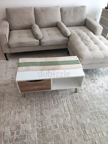 Light beige L-shaped fabric sofa with chaise - good condition