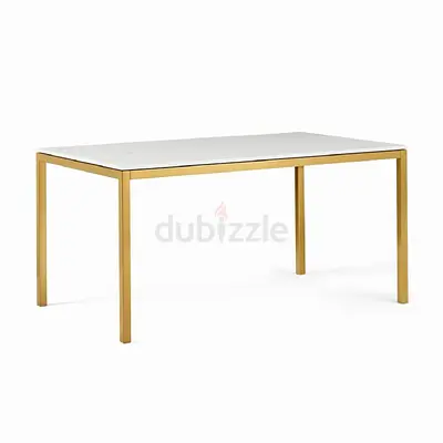 Modern Rectangular Dining Table with Gold Frame and Marble White Top - Chairs 4 - West Elm
