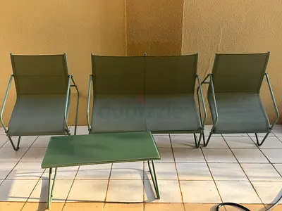 Outdoor Metal Patio Sofa Set with 2 Chairs and Coffee Table