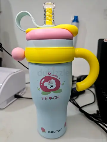 Peach-themed Water Bottle  Tumbler with Handles and Straw