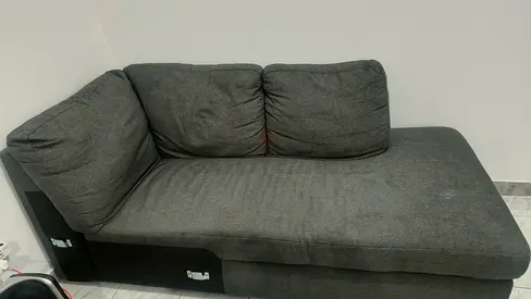 Grey fabric chaise lounge sofa - right-facing, good condition