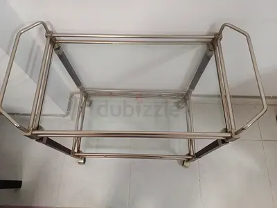 Stainless Steel Rolling Trolley / Bar Cart - 2 Shelf, Good Condition