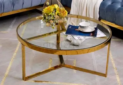 Round Glass Coffee Table with Gold Metal Frame