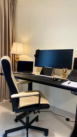 Ergonomic Office Chair with Home Workspace Table Setup (Black  Cream)