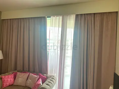 Blockout Curtains with Sheer Panel - Neutral Pink with back pink lining, Ready to Install