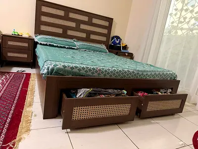 Wooden King Bed with Headboard and Under-bed Storage - Dark Brown