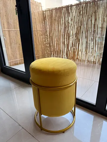 Modern Velvet Ottoman Stool with Metal Base – Yellow