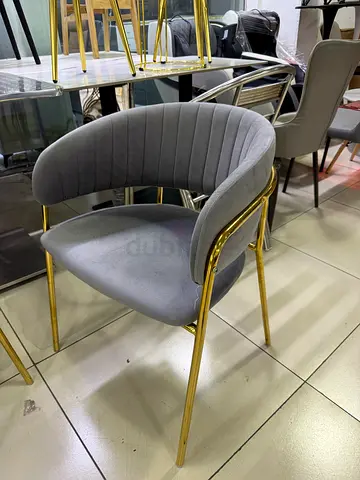 Grey Velvet Dining Chair with Gold Legs - Modern Accent Chair