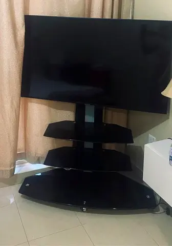 TV Stand with Glass Shelves – TV Included