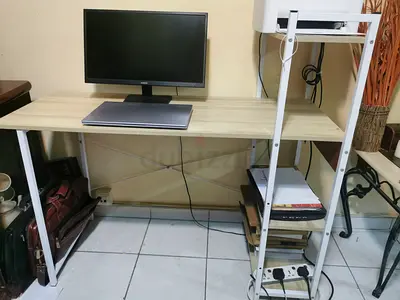 Simple wooden study desk with shelving - good condition