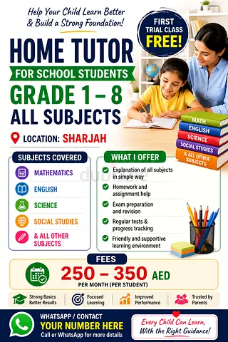 Professional Home Tutor in Sharjah – Grade 1 to 8