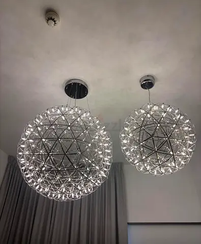 Pair of Modern Crystal Globe Pendant Lights