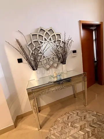Glass Console Table with Mirrored Accents — Modern Entryway Table