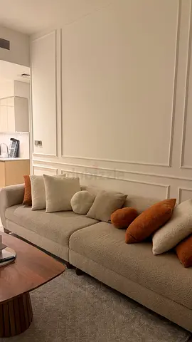 3-Seater Beige Fabric Sofa with Cushions - Good Condition