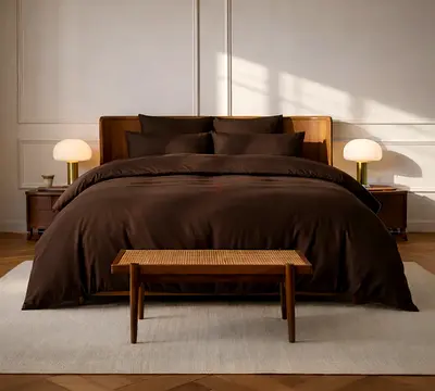 X2 QUEEN BROWN BEDDING with PILLOWS, IKEA. Used for marketing only. BRAND NEW