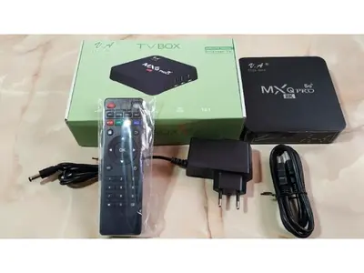 Android TV Box with Remote and Accessories