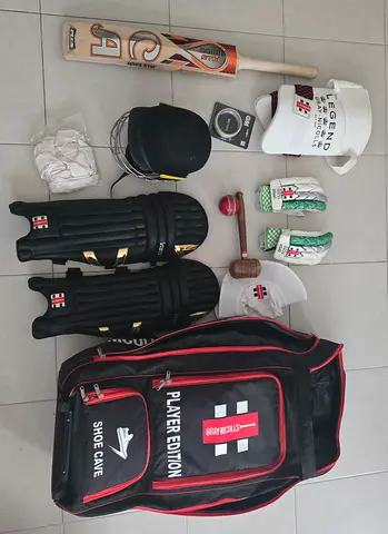 Complete Cricket Kit with Bat, Pads, Gloves, Helmet and Bag - Good Condition